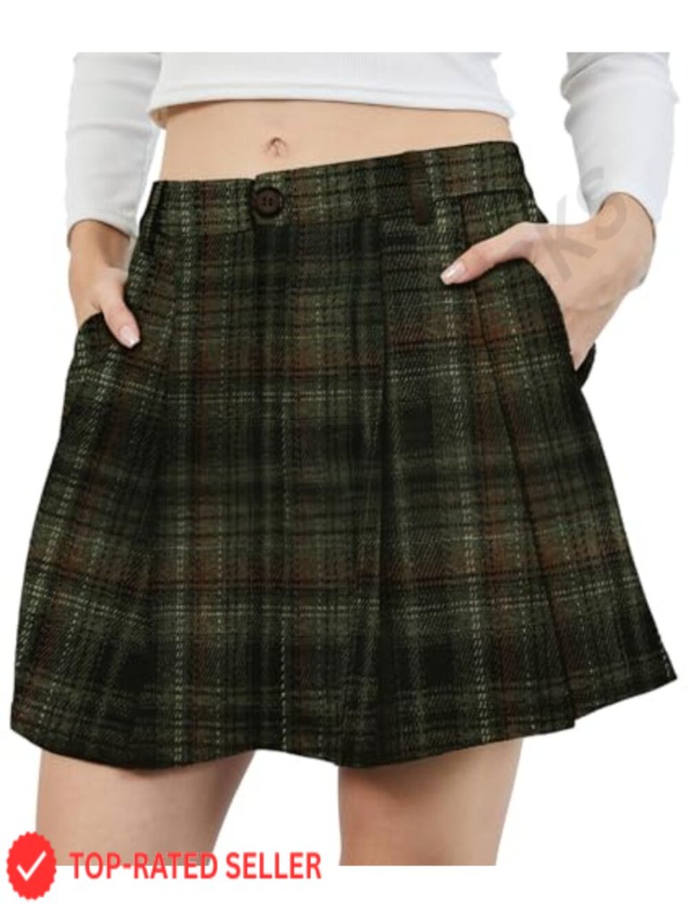 Mini Plaid Pleated Skirt High Waist A-Line with Pockets Vintage School Uniform
